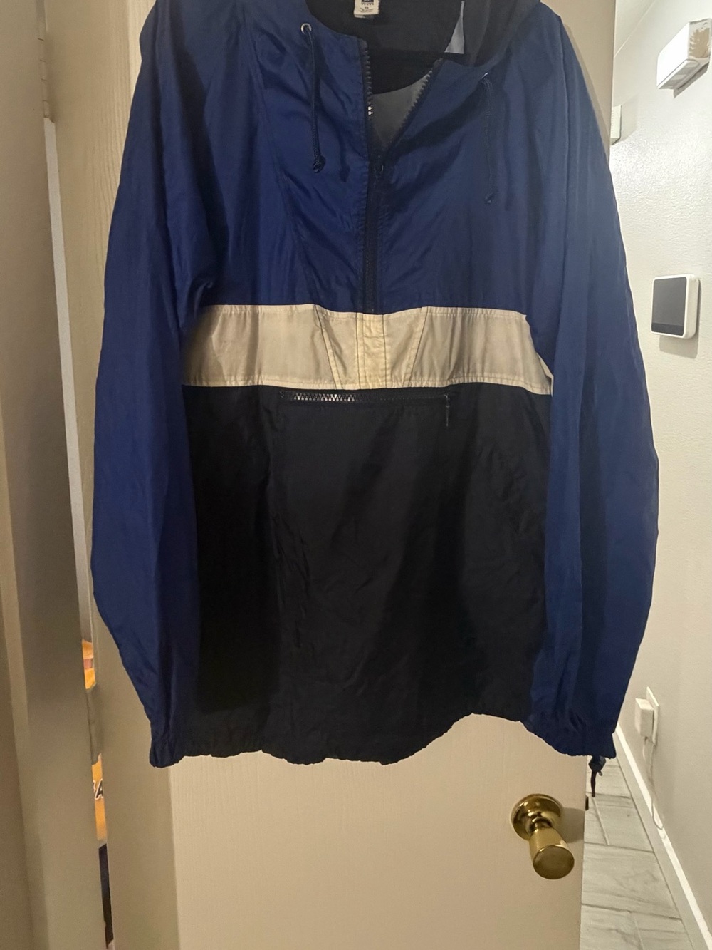 GAP Men's Blue/Black/Cream Hooded Windbreaker